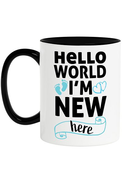 StoryGift Romania Mug with hearts and footsteps with the message "Hello, world, I'm new here" - hello world, With ,STG