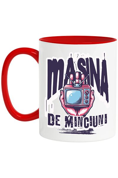StoryGift Romania Mug _television Digital Lie Machine, 330ml, Ceramic with Red Handle, With Handle, STG