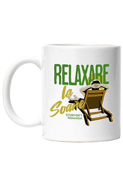 StoryGift Romania Cana relaxare la soare om pe sezlong la plaja soare, 330ml,...