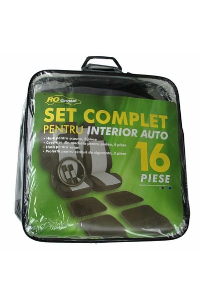RO GROUP Set huse scaune, volan si covorase auto RoGroup, negru-gri, 16 buc