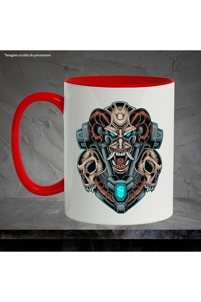StoryGift Romania Mug With Demon, Horns, Mecha, Skulls, Robot, Sci Fi, Multicolor 330 ml, Ceramic, With ,STG