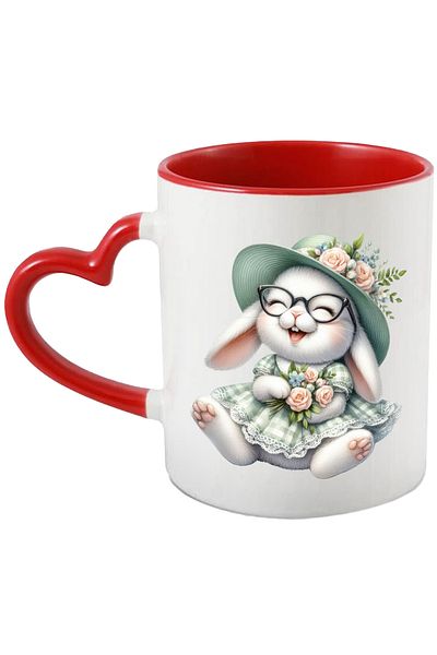 StoryGift Romania Mug with a bunny, illustration, dress, laugh, glasses, popcorn, hat, ve, With ,STG