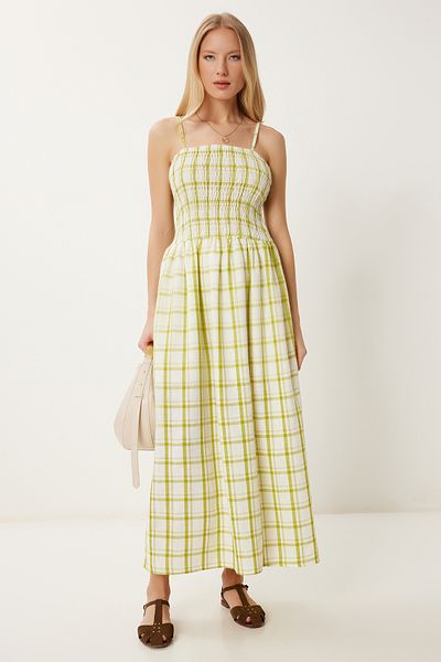 Lovelyİstanbul Rochie de in dungi cu bretele VERDE DESCHIS LNS0060