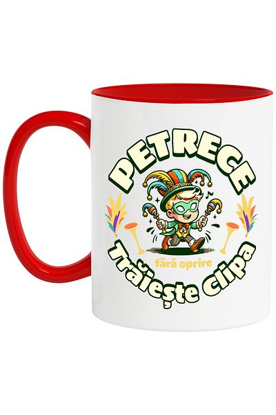 StoryGift Romania Mug Party without stopping, live the moment of fun, 330ml, Ceramic with Red Handle, With,STG