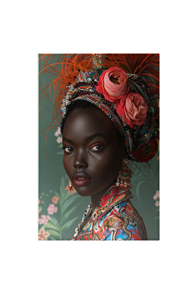 StoryGift Romania Tablou Canvas Africana Cu Cercei Si Turban Cu Pene Si Trand...