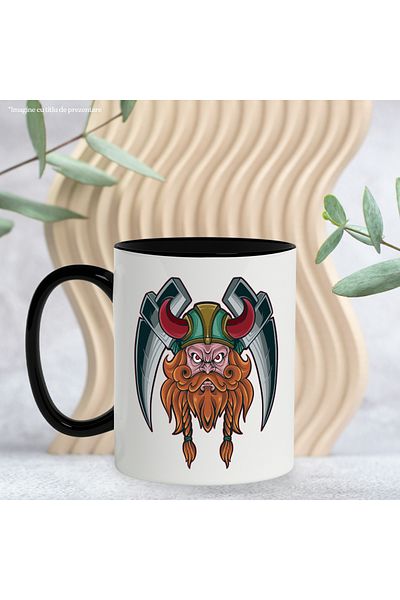 StoryGift Romania Mug With Viking Head, Pickaxe, Helmet, Beard, Fighter, Multicolor 330 ml, Ceram, With ,STG