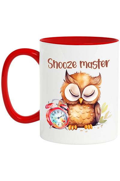 StoryGift Romania Mug with a sleeping owl with the message "Snooze master", illustration, funny, r, With ,STG