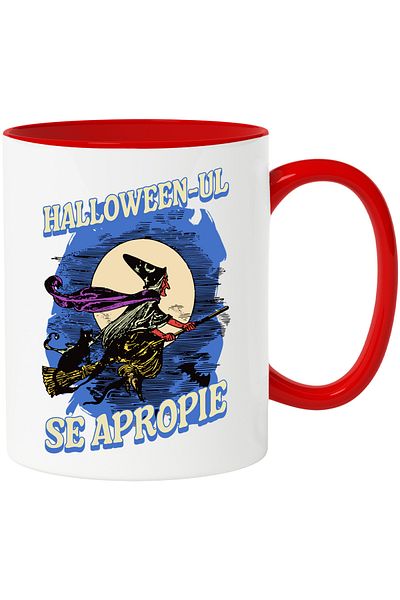 StoryGift Romania Mug h4ALLoween is coming witch on broom full moon, 330ml, Ceramic with, With, STG