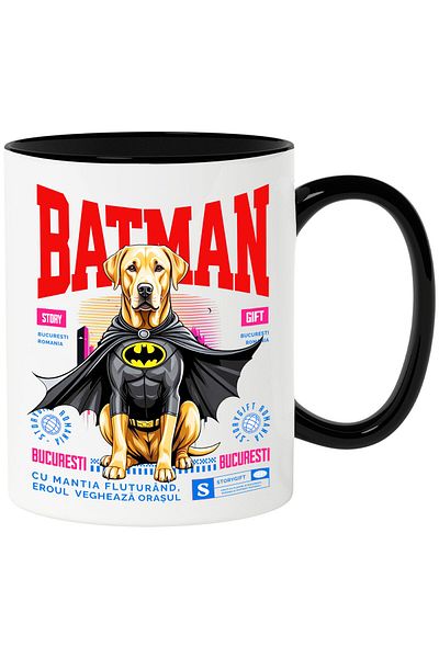 StoryGift Romania Mug with Labrador Retriever Dog in Batman Costume with Cape, Night Hero,, With ,STG