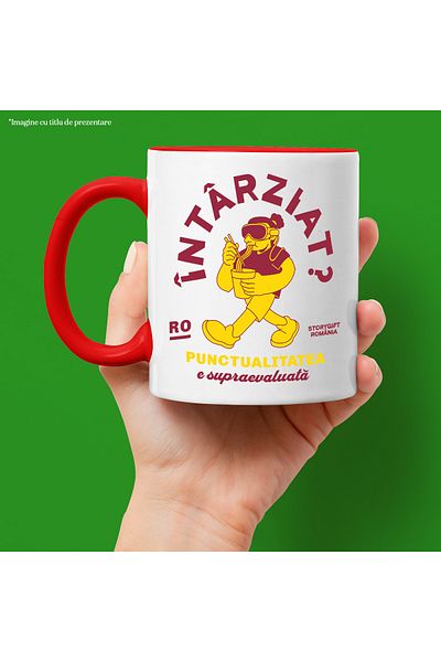 StoryGift Romania Mug late punctuality is overrated boy with noodles, 330ml, Ceramic c, Cu,STG