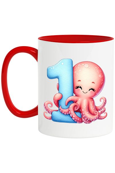 StoryGift Romania Mug with octopus with the number "1", illustration, for children, school, student, first grade, With, STG