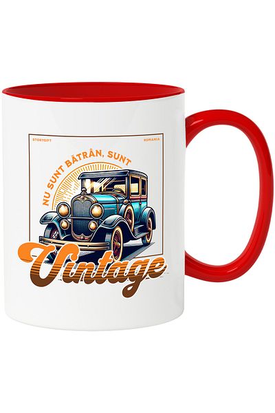 StoryGift Romania Mug I'm not old I'm vintage classic car, 330ml, Ceramic with Red Handle, With Ma,STG