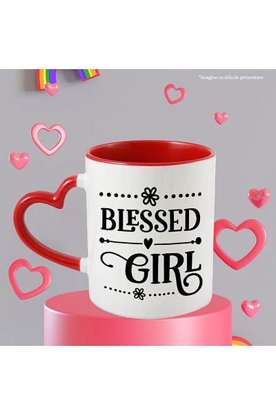 StoryGift Romania Mug for a girl blessed with a good family - heart with Heart Handle Ro, Cu, STG.