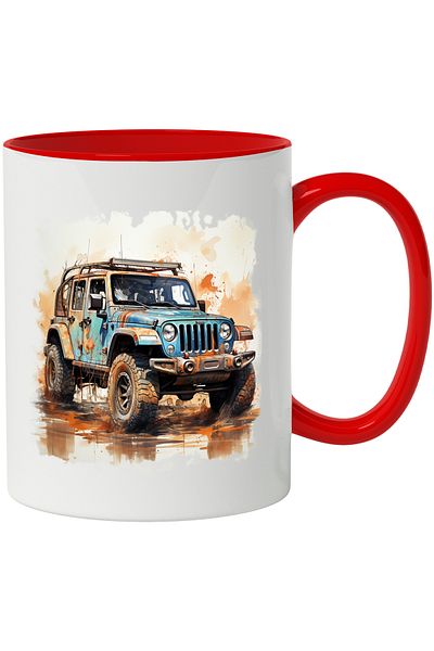 StoryGift Romania Mug With Car, Jeep, Wheels, Paint Splashes, Water, Rain, Multicolor 330 ml, Ceram, With ,STG
