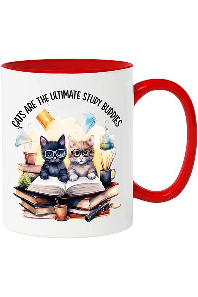 StoryGift Romania Mug with 2 cats with glasses holding an open book | illustration | nerds |, With ,STG