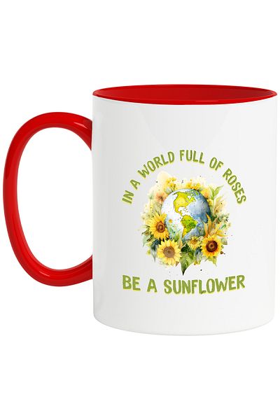 StoryGift Romania Mug with the message "In a world full of roses, be a sunflower", illustration, motivational, With ,STG