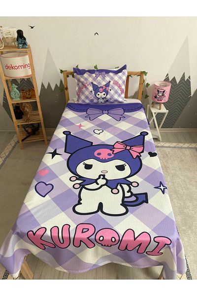 dekomingo Purple Charped Kuromi̇ Baby and Children's Room Pike Set