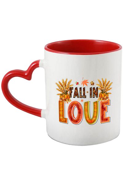 StoryGift Romania Mug with the message "Fall in love", autumn, illustration, falling in love, love, pumpkin, With ,STG