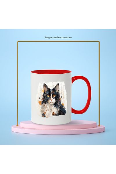 StoryGift Romania Cat Mug, Polka Dots, Paint Splatters, Pet, Multicolor 330 ml, Ce, Cu