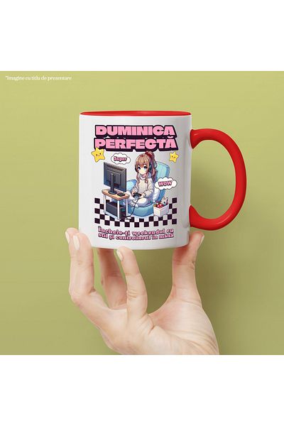 StoryGift Romania Anime girl playing games mug Perfect Sunday, 330ml, Ceramic with Ro Handle, With,STG