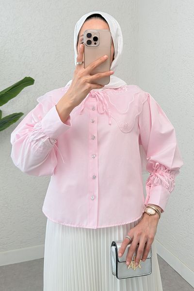 Salih Çelebi Baby Collar Short Shirt 2254 - Pink