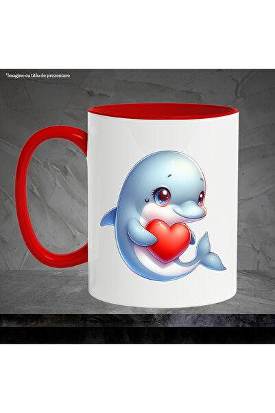StoryGift Romania Mug with a dolphin holding a heart in its arms | illustration | appreciation | respect, With,STG