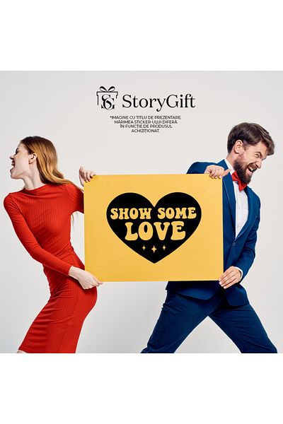 StoryGift Romania Sticker Exterior cu o inima in care este scris mesajul in engleza "Show some love" - arata