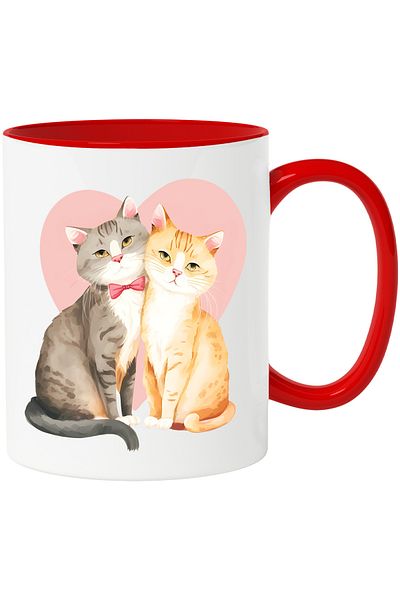 StoryGift Romania Mug with 2 cats close together with heart on background, illustration, pink, love, With ,STG