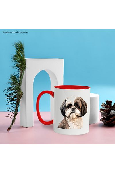 StoryGift Romania Mug with a furry puppy, illustration, playful, cheerful, for dog lovers,, With ,STG.