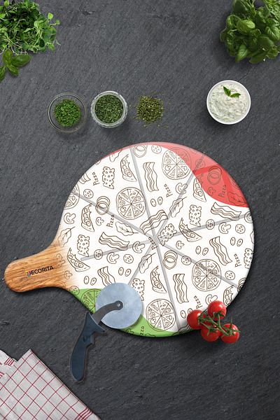 Decorita Pizza Presentation Glass with Handle and Cut Channel |   White Patterned |   36cm X 47cm