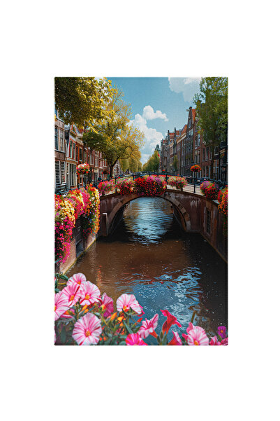 StoryGift Romania Tablou Canvas: Podul Cu Flori De Peste Râu Apa Mișcătoare Ș...