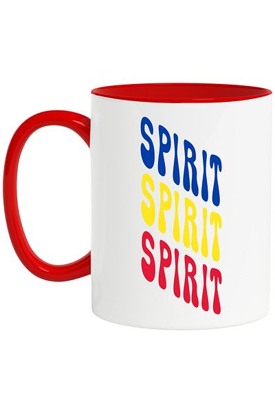 StoryGift Romania Mug The Word Spirit, in the Colors of the Romanian Flag, Red, Yellow, Blue, Te, Cu, STG