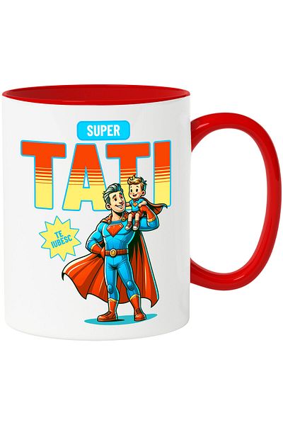 StoryGift Romania Mug with Man Costume Super man, Hero, Child, Father and Children, Family Love, Miss, With, STG