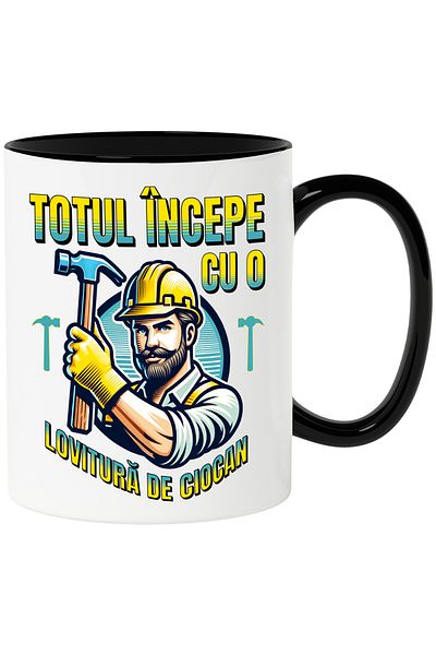 StoryGift Romania Mug Man Builder Everything starts with a hammer blow, 330ml, Ceramic with, With, STG