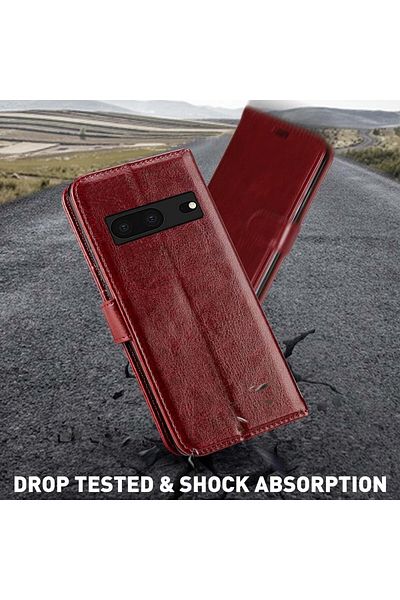 Monasay Set Of Flip Case And Protective Film For Google Pixel 7 , Pu/tpu Leather, Dark Red, 6.3 Inch