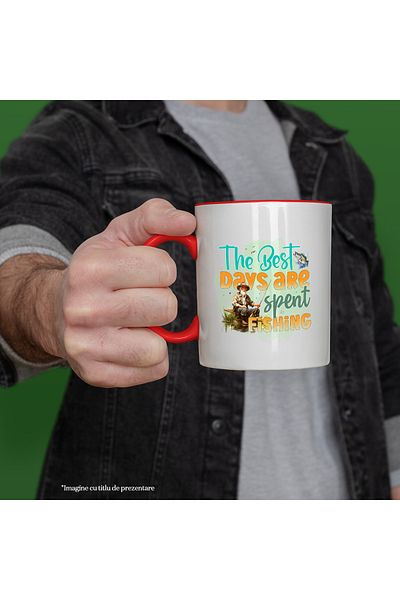 StoryGift Romania Mug with an old fisherman with the message "The best days are spent fishing", the most , With ,STG .
