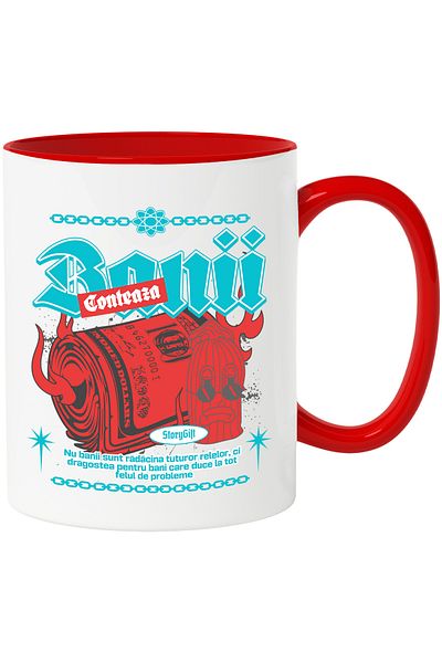StoryGift Romania Money Matters Mug, 330ml, Ceramic with Red Handle, With Red Handle STG ,STG ,STG