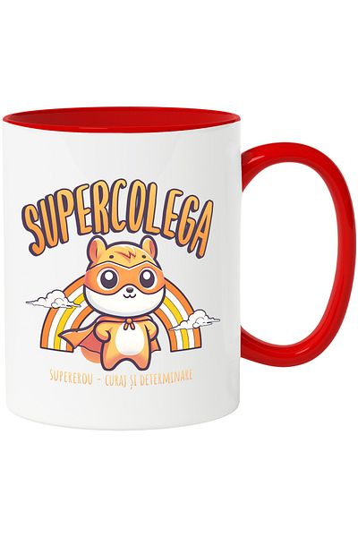 StoryGift Romania Super Hero Colleague Mug, Courage and Determination, 330ml, Ceramic with Red Handle, With M,STG.