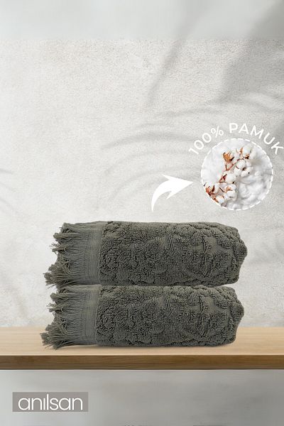 Anılsan 2 Pack Oli Anthracite Hand Towels - 50X90 Cm, 225 Gr, 100% Cotton, Spa and Hotel Towels, Daily Use
