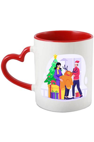 StoryGift Romania Mug With Winter, Reindeer, Christmas, Fir Tree, Multicolor 330 ml, Ceramic with Heart Handle Ro, With ,STG