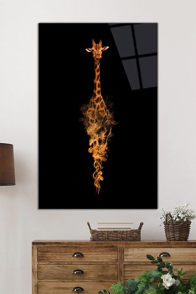 Rosyvien Portret de girafă pe fundal negru Pictură verticală pe sticlă, decor de perete pentru casă și birou, cadou de lux, rezistent la spargere