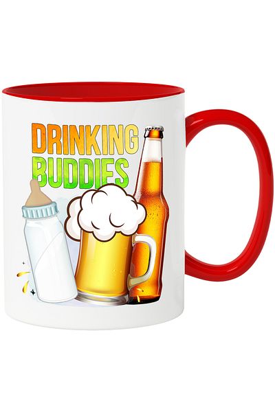StoryGift Romania Mug with the message "Drinking buddies", drink, alcohol, beer, buddies, dad, illustrated, With ,STG
