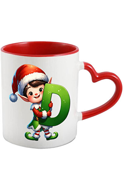 StoryGift Romania Cana cu un spiridus care tine litera "D" | ilustratie | "angajatul" lui Mos Crac, Cu ,STG