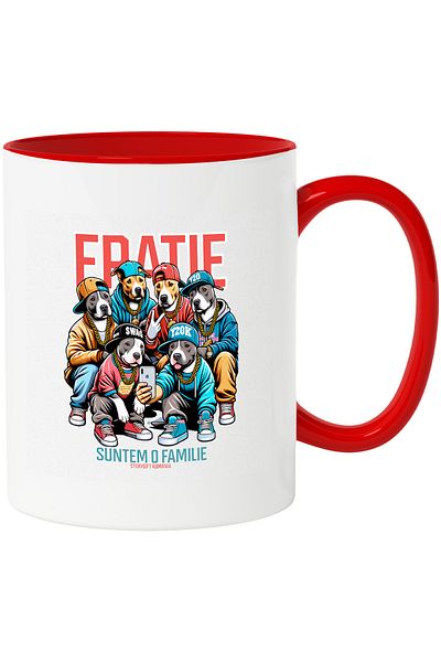 StoryGift Romania Mug Gangster Dogs Group Message WE ARE A FAMILY, 330ml, Ceramic with Red Handle, With ,STG
