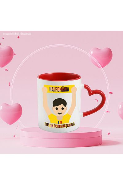 StoryGift Romania Patriot Sports Lover Mug Let's Go Romania, 330ml, Ceramic with Red Heart Handle, With M,STG