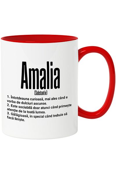 StoryGift Romania Mug With Name Amalia, and Funny Message, Curious, Sociable, Noisy, 330ml,, With ,STG
