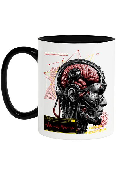 StoryGift Romania Human skull mug with iron modern medicine, 330ml, Ceramic with Black Handle, With N Handle, STG