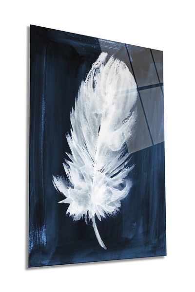 Rosyvien Pictură decorativă din sticlă verticală cu pene albe, decor de perete pentru casă și birou, cadou de lux, rezistent la spargere și zgârieturi