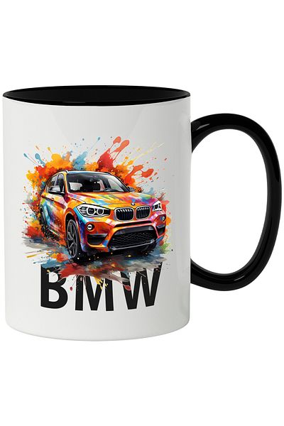 StoryGift Romania Mug With Car, BMW, Splash, Watercolor, Paint, Multicolor 330 ml, Ceramic with , With ,STG .