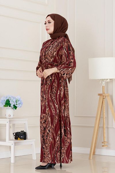 Sevitli Rochie din viscoză cu model leopard cu tunel în talie - roșu claret